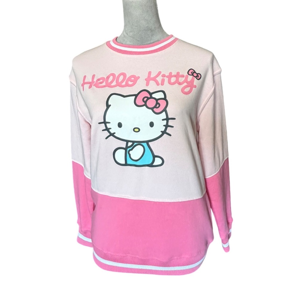 Hello Kitty Sanrio Pink‎ Colorblock Sweatshirt Hybrid Apparel XS Graphic Fleece